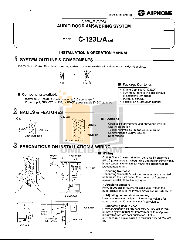 Download free pdf for Aiphone C-123L/A Intercoms Other manual